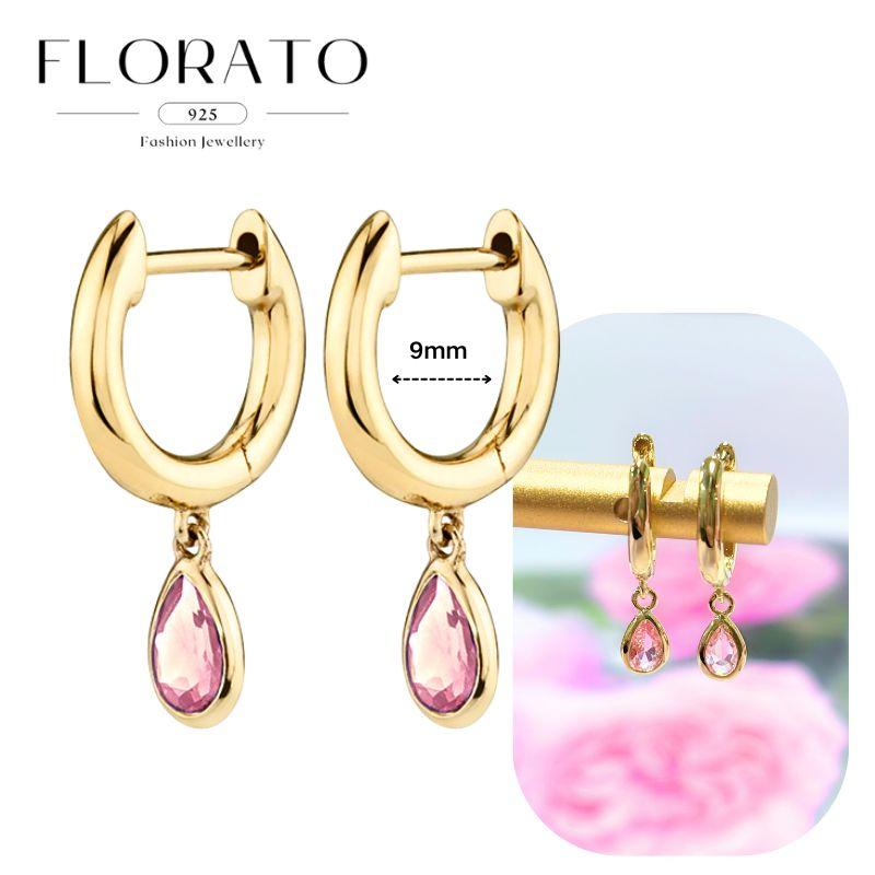 Luxurious Geometry 925 Silver Ear Needle Pink Series Zircon Pendant Hoop Earrings Sweet Fashion Wedding Jewelry Gifts