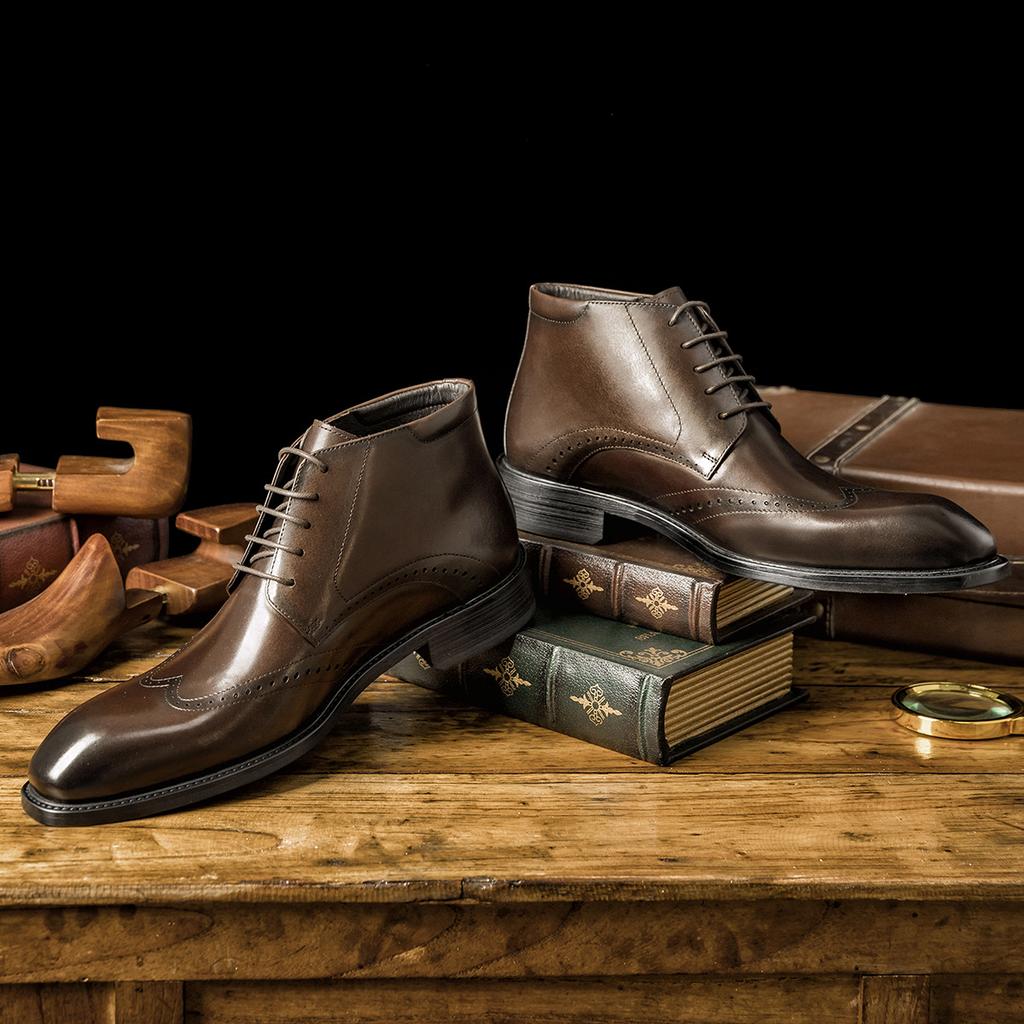 Winter High-top Pointed Cowhide Lace-up Boots Men's Boots