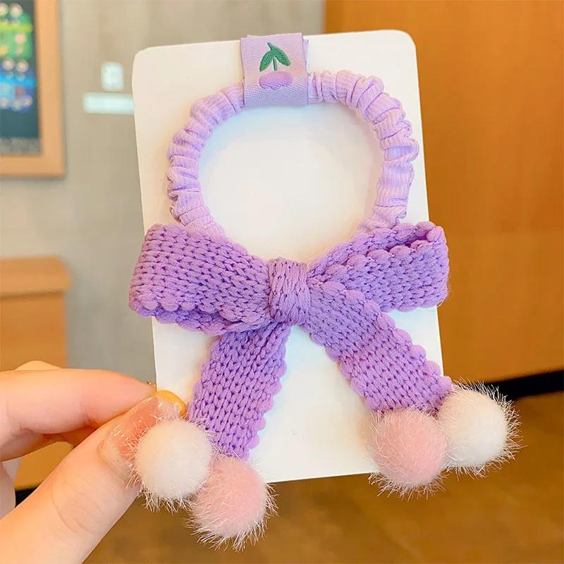 1PCS Cute Plush Small Ball Knitted Bow Girls Kids Elastic Hair Bands Children Hair Ties Princess Hair Accessories Baby Headwear