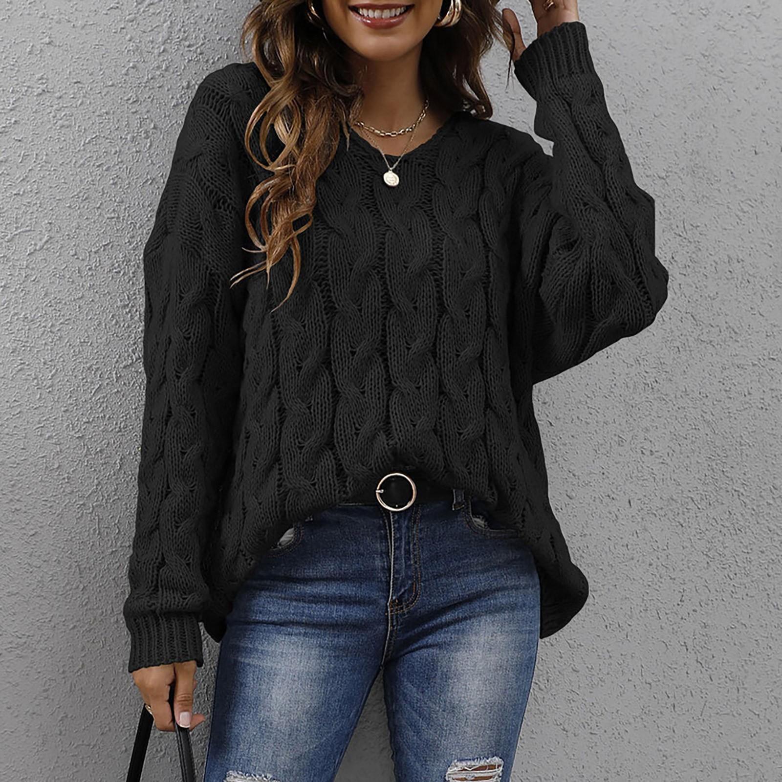 

Женский утолщенный вязаный свитер с V-образным вырезом и капюшоном, свободный свитер S чёрный