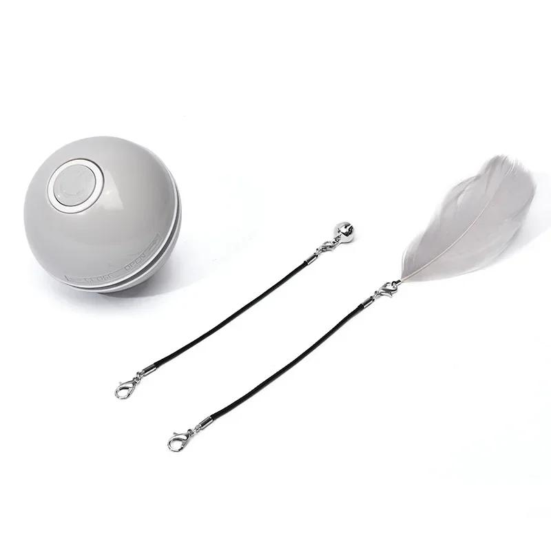 Smart Cat Color LED Feather Bell Toy Ball, Auto Ball Toy, Rotation USB Charging, Pet Accessories