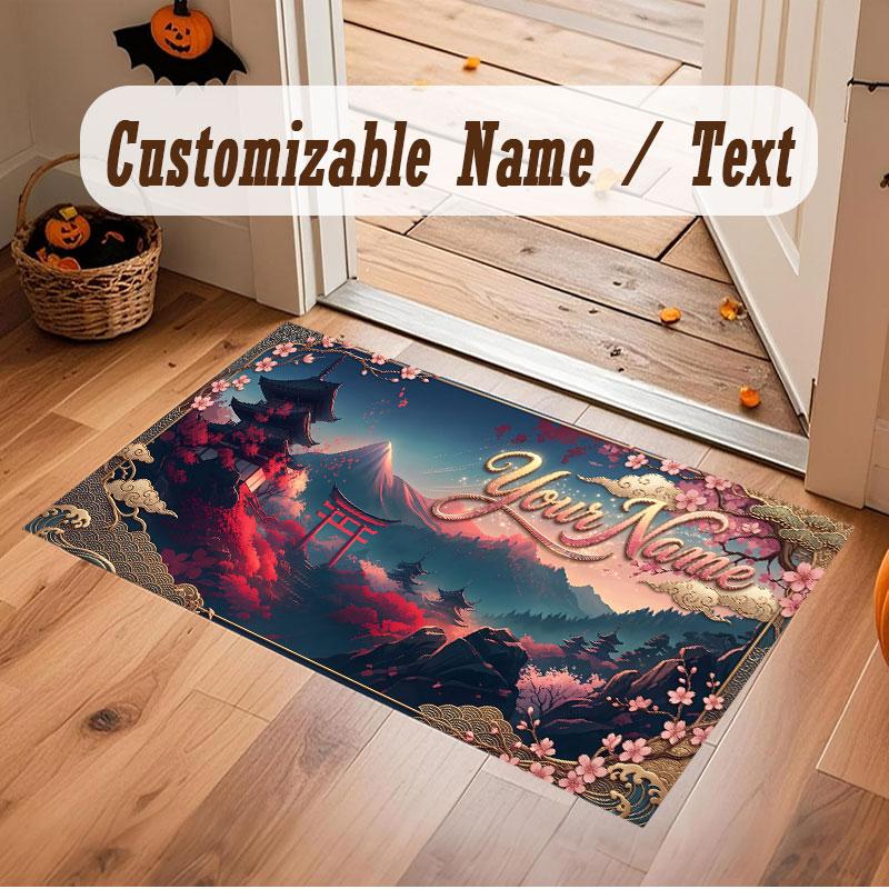 Floral Garden Theme Crystal Velvet Floor Rug Personalized Custom Name Text Warm Carpet Home Decoration