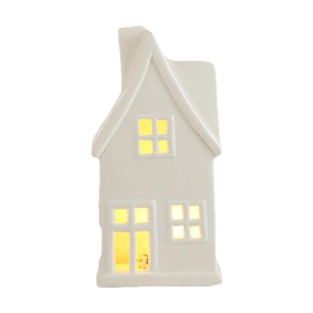 Ceramic Christmas Home Decorations Lighted Christmas House Figurine with Light Xmas Crafts Creative LED Hollow House
