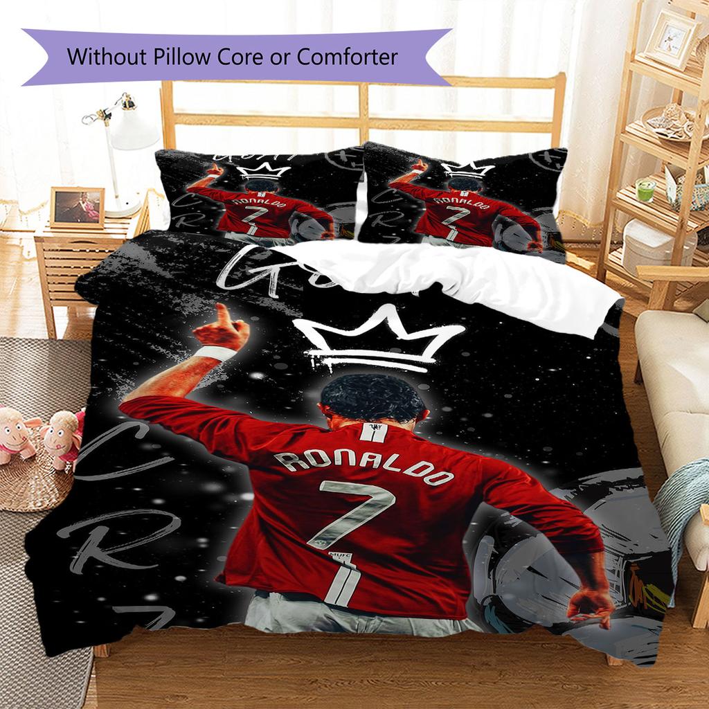 CR7 Cristiano Ronaldo Pattern Bedding,Quilt Set Quilt Cover Pillowcase Home Birthday Gift(1 * Duvet Cover + 2 * Pillowcase, Without Core)