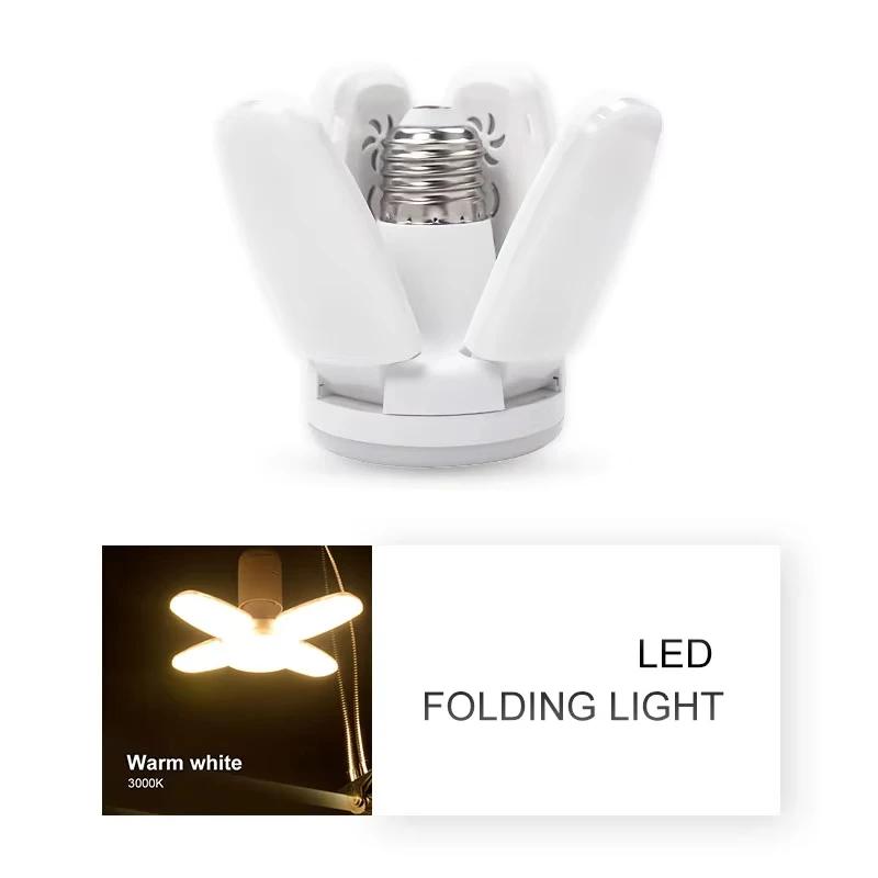 E27 Fan Shape Foldable 28W LED Bulb AC220V/110V Deformation for Home Ceiling Lights Warehouse and Garage White Leaf Light 6500K