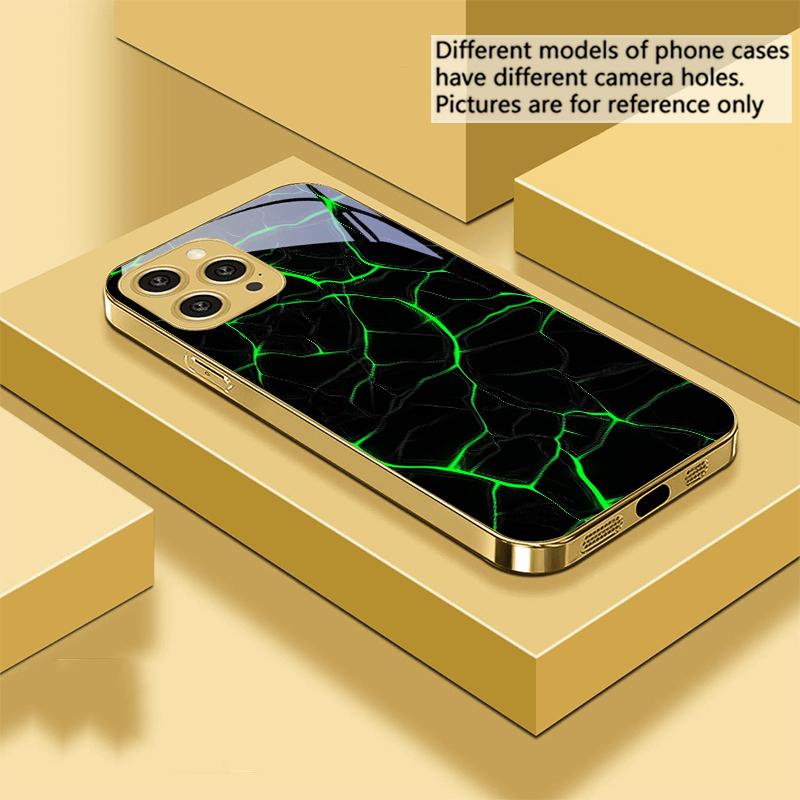 Red Lava Texture Pattern For IPhone 16 Pro Max 15 P Ro 14 13 Plus 12 Mini 11Pro Max XS Max XR Golden Tempered Glass Phone Case