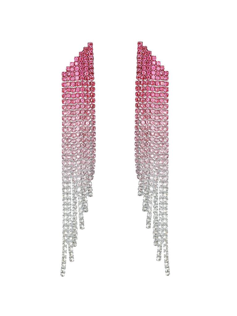 Premium sense geometric triangular fringed rhinestone stud earrings