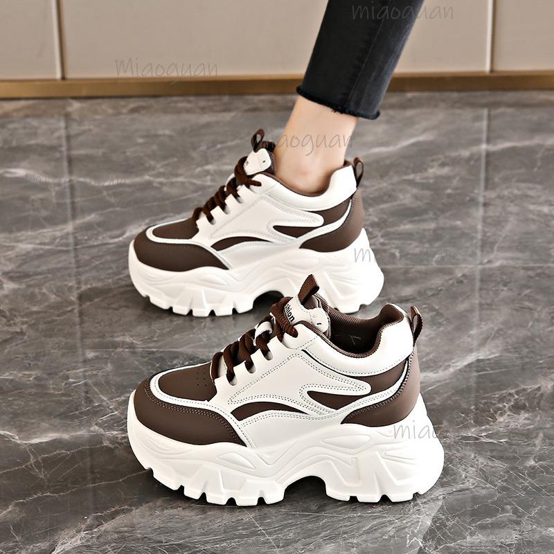 Chunky Sole Platform Sneakers Women's Lace-Up Thick Bottom Vulcanzied Shoes Female Pu Leather Non-Slip Sports Shoes Woman