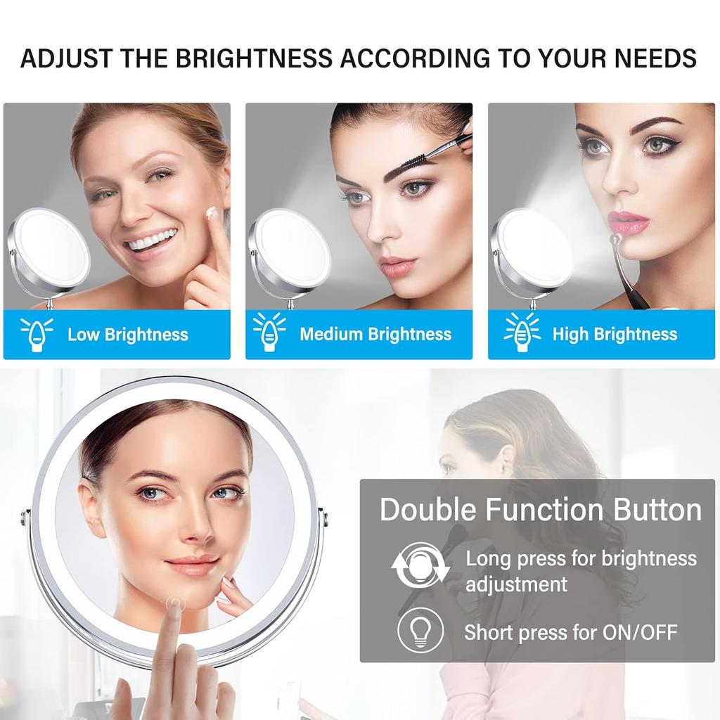 Pocket Rechargeable Magnifying LED Makeup Mirror with 360 Rotation and Adjustable Height