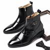 Fashion Men Short Boots Double Buckle Men's Ankle Boot Side Zipper Black Brown Business Pu Leather Size 38-46  Mens Boots