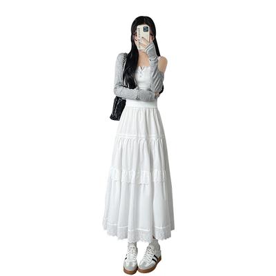 Primavera ed Estate Nuovo Gonna A-line Drappeggiata a Vita Alta da Donna di Alta Gamma, Piccola Gonna a Torta di Pizzo