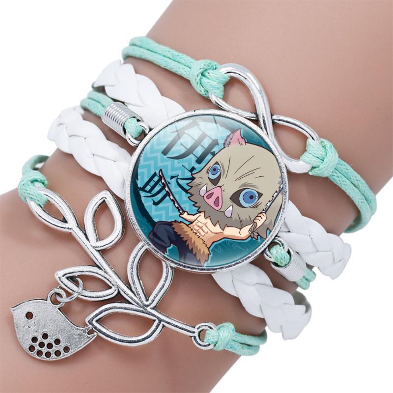 Stilvolles Lederarmband mit Nezuko Kamado-Motiv aus Demon Slayer und niedlichen Cartoon-Anhängern.