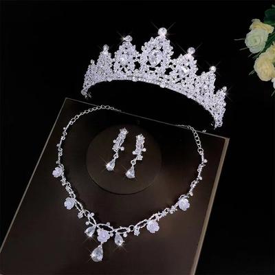 Bride's Crown Necklace Earrings  Ear Needles  Three Piece Set Packaging  Bride's Accessory Set