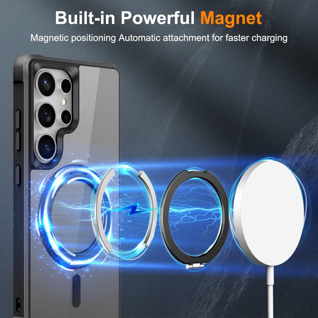 For Samsung Galaxy S25/S24 Ultra/S25 Plus Case with 360° Rotatable Magnetic Ring[Compatible with Magnetic][Invisible Kickstand]