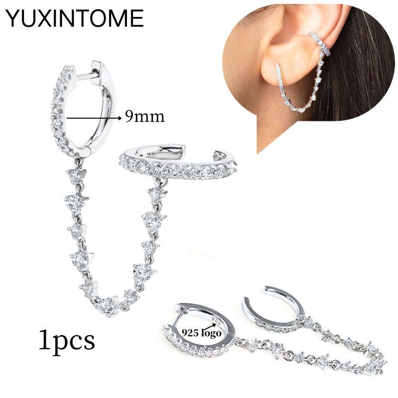 925 Sterling Silver Ear Needle Fashion Hoop Earrings White Crystal Luxury Women's Silver Earrings Wedding Women's Jewelry Gift