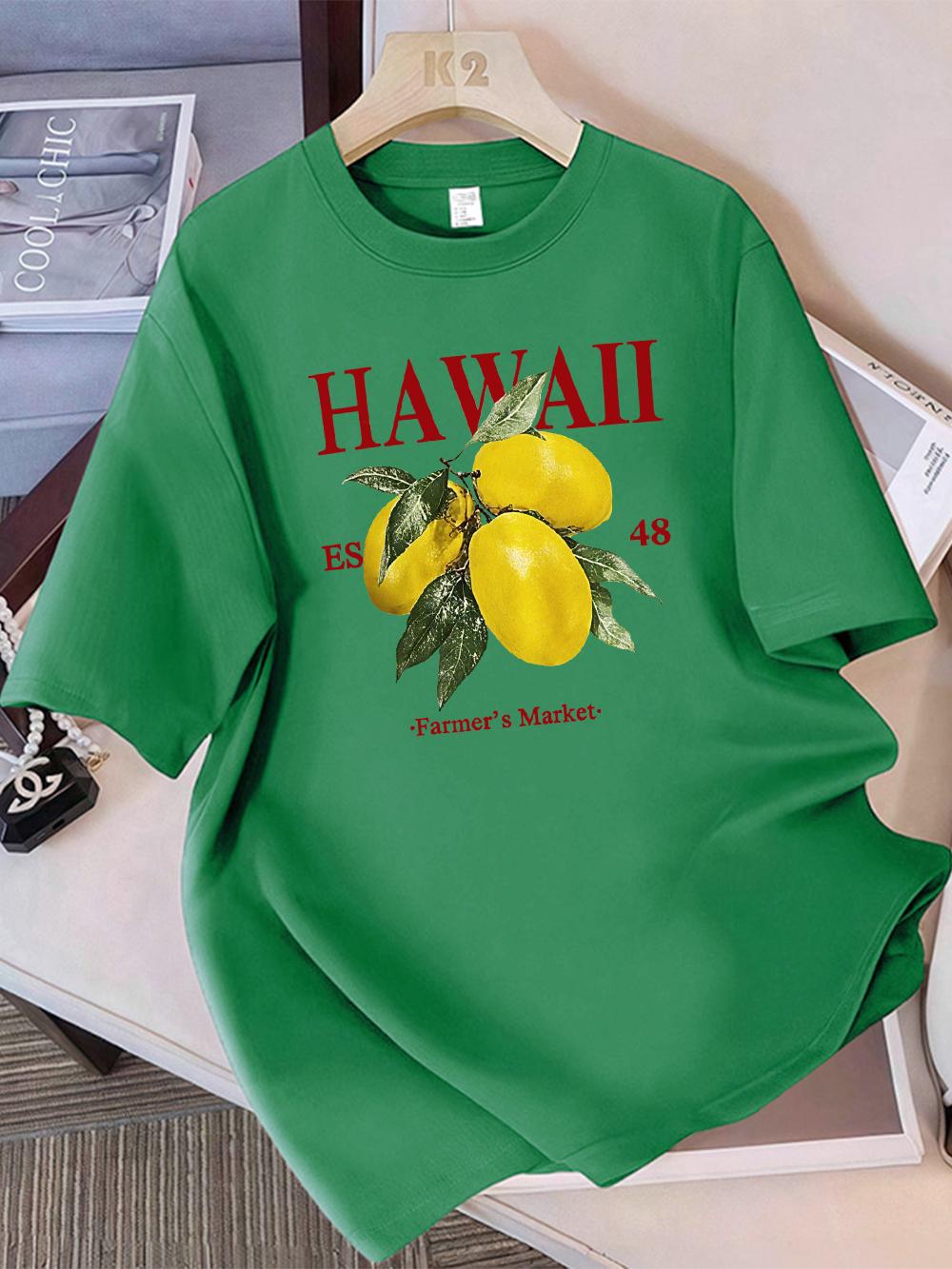 

Women TShirt Cotton Summer Hawaii Lemon Fruit FarmerS Market Printed T Shirt ONeck Comfortable Loose Tops Basic Woman Clothes 4XL