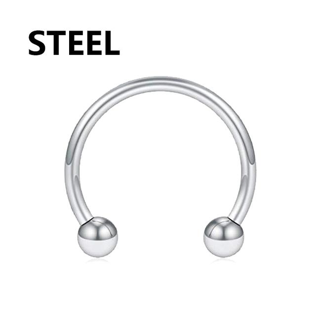 1PC metal Horseshoe Fake Nose Ring C Clip Septum Lip stainless steel Real Piercing Nose Rings Hoop For Women Men Jewelry