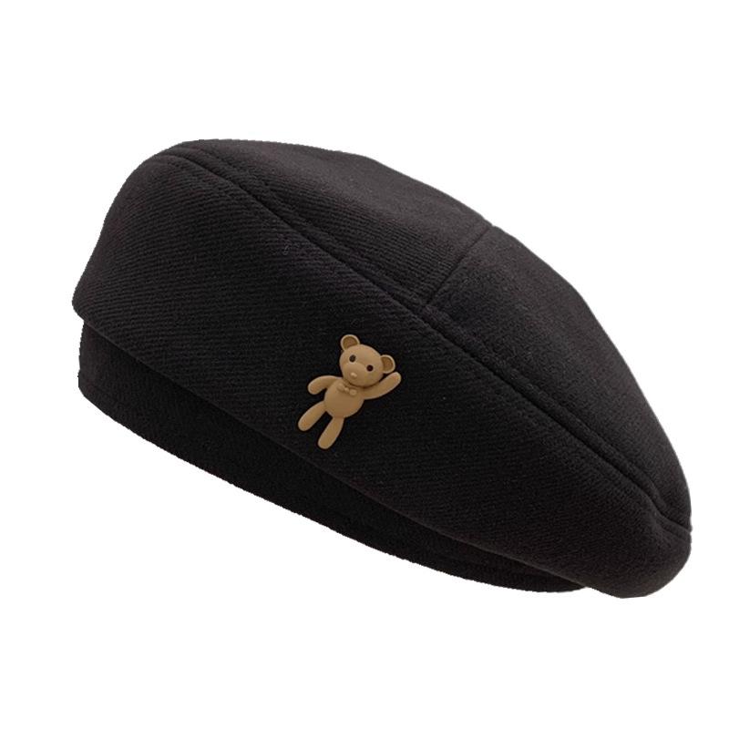 Japanese Retro Woolen Beret Female Face Small Korean Versatile Cartoon Bear Fashionable Temperament Painter Hat