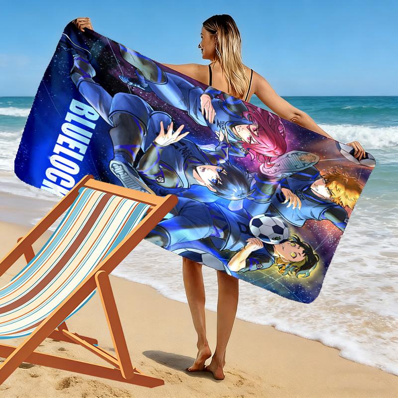 Blue Lock Print Beach Towel, Large Soft Quick Dry Towel for Beach Camping Swimming
