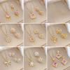 Luxury Shiny Zircon Flower Geometric Series Necklace Drop Earrings for Women Stainless Steel Chain Fashion Jewelry Set Gifts