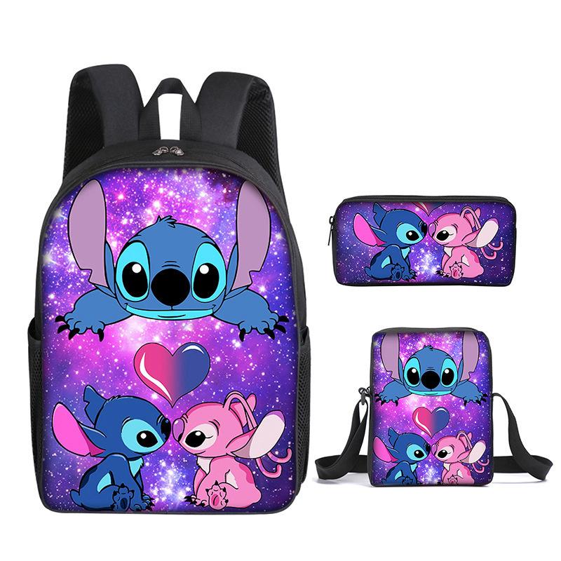 New Stitch Backpack, Stitch Three Piece Set, Elementary School Printed Cartoon Backpack, Shoulder Bag, Pencil Case Set