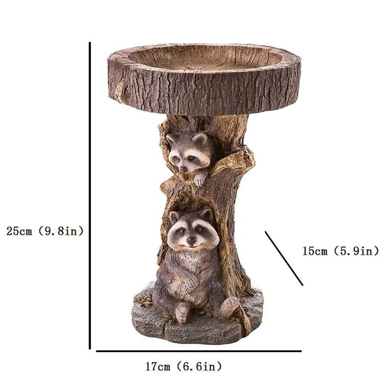 Raccoon Garden Bird Feeder With Resin Sculpture For Backyard Wildlife Observation Raccoon