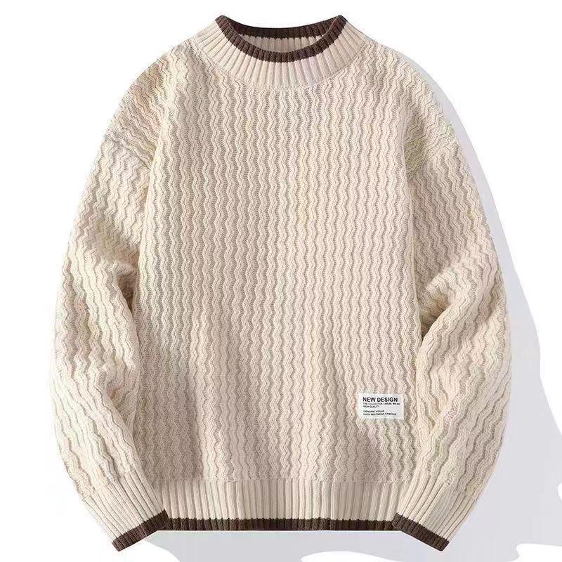 Men's Hand-Knitted Round Neck Sweater: Autumn/Winter Lazy Style, Trendy Teen Fake Two-Piece, Base Layer Knitted Shirt.