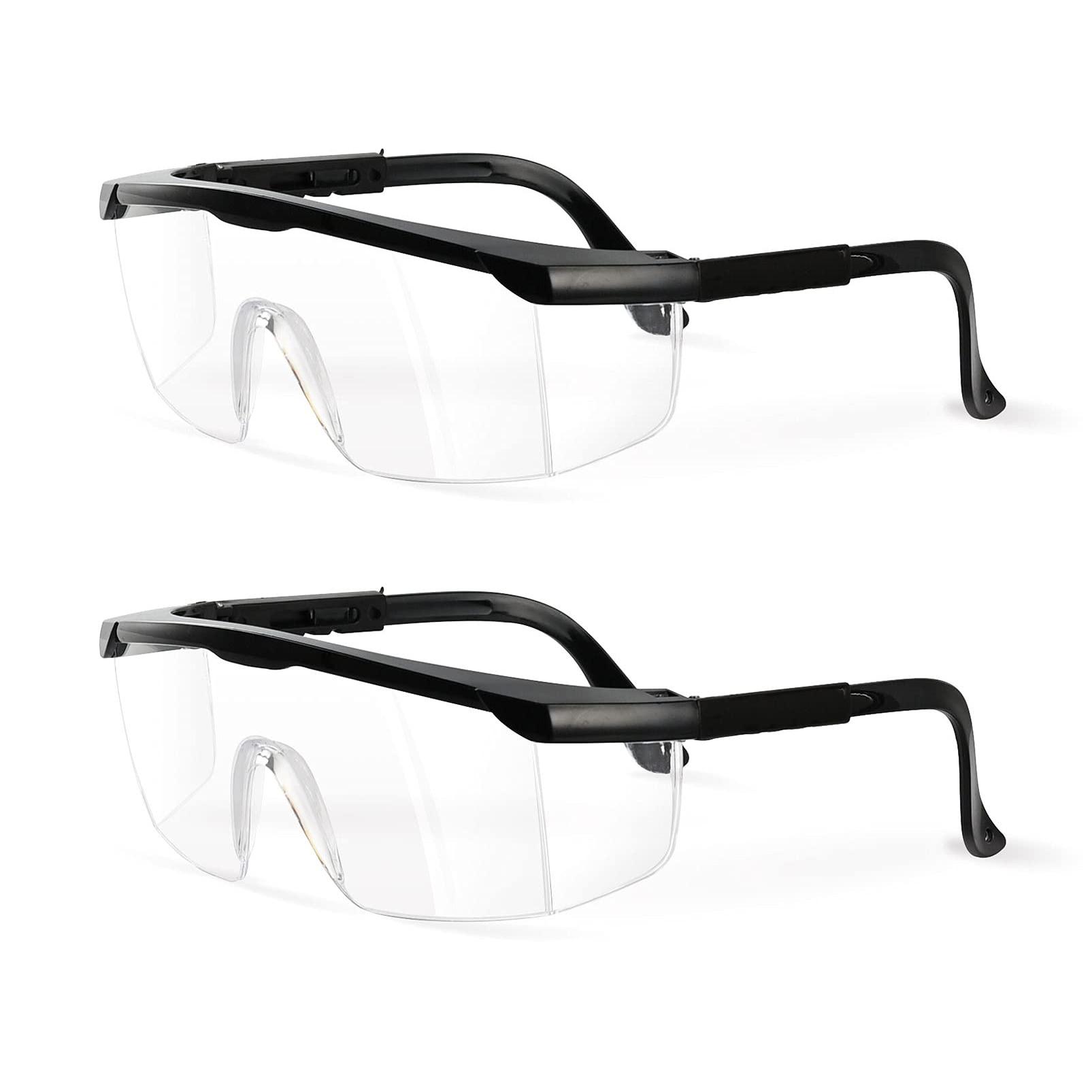 

PPE 2 Pack Safety Glasses for Men and Women, Adjustable Lab Goggles, UV Protection ANSI Z87 Anti-fog Eyewear Clear Wraparound