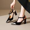 Fashion 2025 New Women Pumps Shoes High Heel Genuine Leather Fashion Casual Summer Sexy Square Toe Office Shoes Sandal Party Woman 34-41