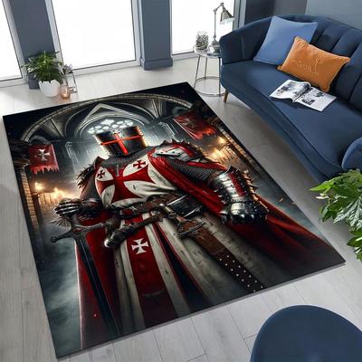 Tappeto Cartone Animato Templare Cavaliere del Sangue Onore Santo Crociato per Camera da Letto Soggiorno Divano Decorazione Zerbino Domestico, Tappetino Antiscivolo da Gioco per Bambini
