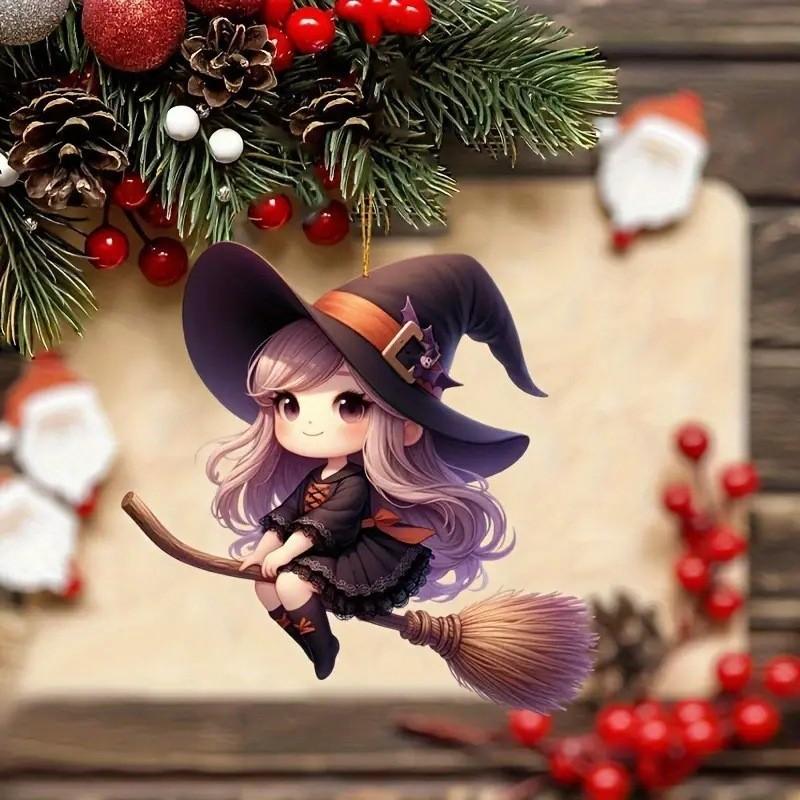 Car Acrylic Halloween Decoration Pendant Cartoon Witch Broom Supplies Interior