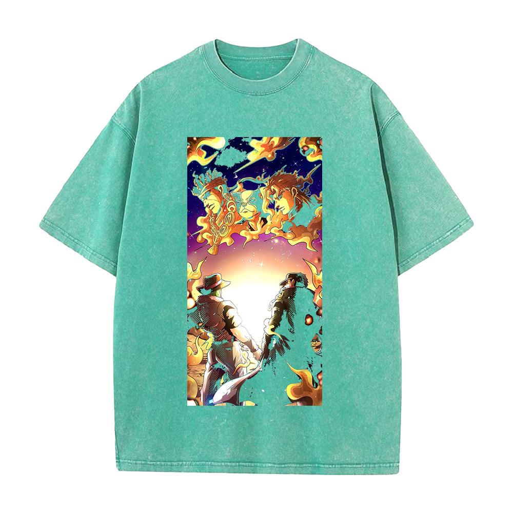 JoJo's Bizarre Adventure Stardust Crusaders Joutarou Joseph Print T-shirt Men Women Cotton Tshirt Retro Washed T Shirt Manga Top