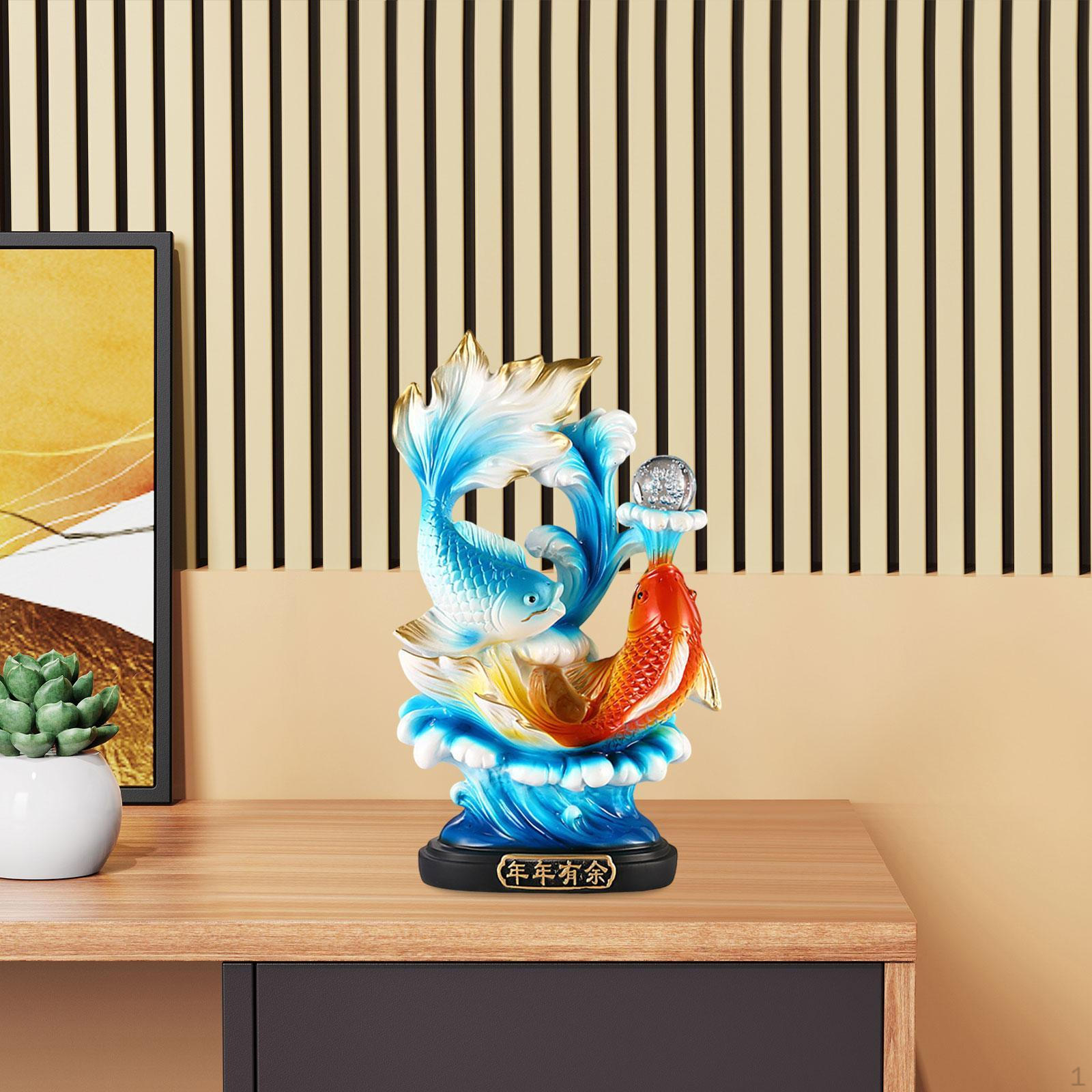 

12,8-дюймовая китайская статуэтка рыбы фэн-шуй, центральное украшение коллекции, скульптура из смолы, статуэтка для Red and Blue Fishes