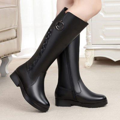 Boots Women's Soft Leather Coarse Heel New Women's Boots Fleece Knight Boots Skinny Over Knee Boots Women's Flat Casual Leather Boots