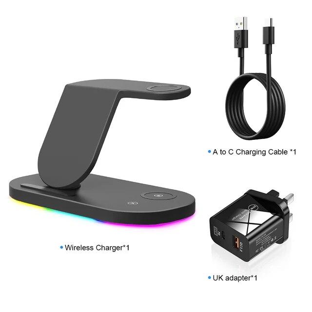 

Беспроводное зарядное устройство 3 в 1, подставка для быстрой зарядки 15 Вт для Samsung Galaxy S22 Ultra/S21/S20/S10 Galaxy Watch 5 4 Classic Active 2 Buds