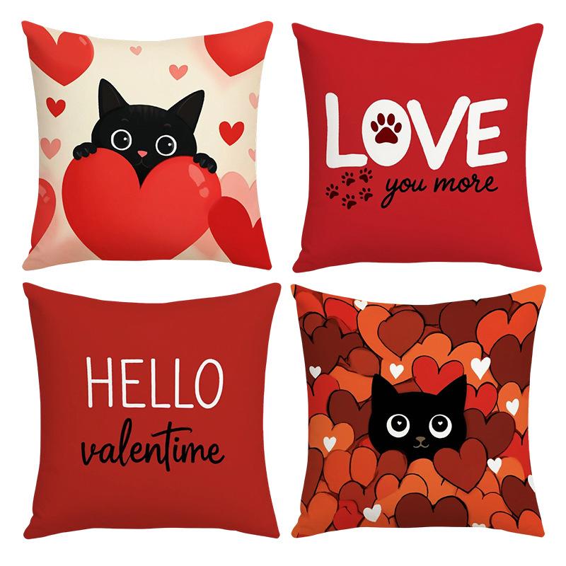 Valentinstag Niedliche Katze Digitaler Buchstabendruck Leinenmaterial Heimdekoration Wohnzimmer Sofakissenbezug