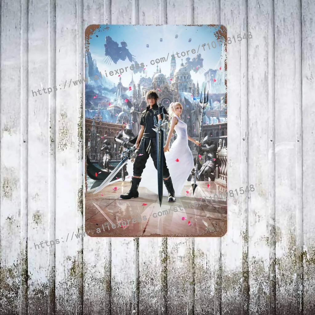 Yoshitaka Amano Final Fantasy VIIs Poster Vintage Blech Metallschild Dekorative Plakette für Pub Bar Man Cave Club Wanddekoration