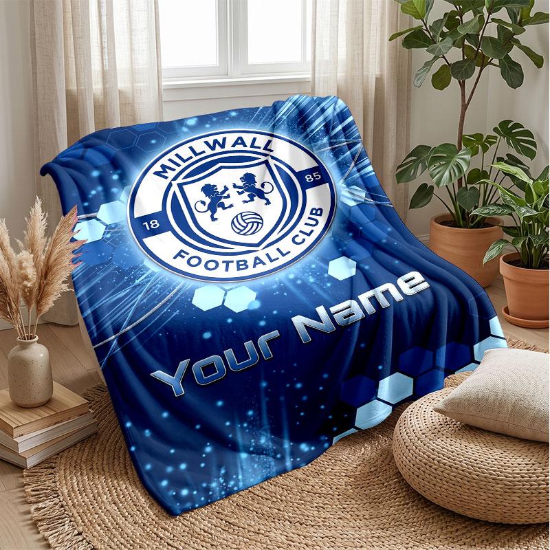 Millwall Custom Name Text Flannel Blanket Soccer Logo Personalized Fleece Throw Blanket Special Gift For Sofa Bedroom Home