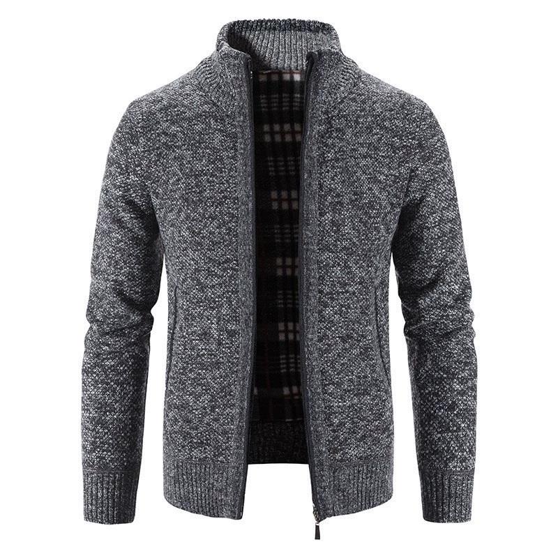 Autumn Winter Men's Stand-up Collar Knit Sweater Autumn Winter Cardigan Tops Korean Slim Solid Color Sweatercoat Jacket