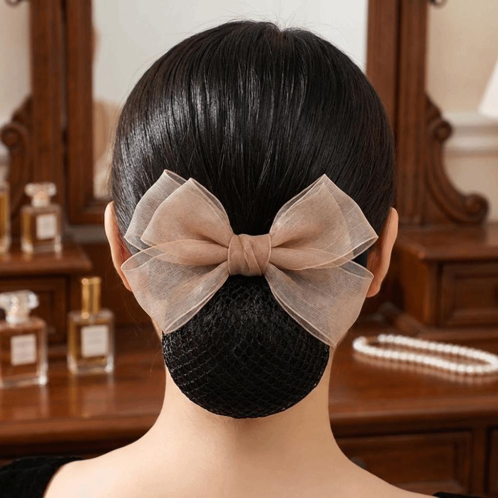 Convenient Bowknot Net Bun Snood Vintage Hair Clips Sweet Hair Bun Cover  Women Spring