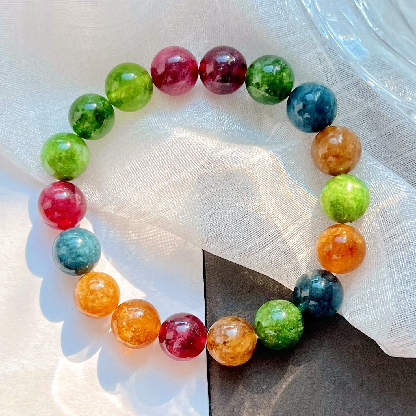 10Mm Colorful Tourmaline Quartz Stone Bracelet Bracelet