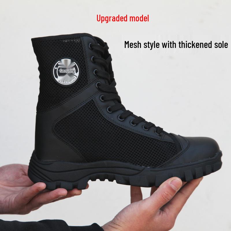 Men's High-Top Black Tactical Safety Boots - Non-Slip, Breathable, Durable for All Seasons Hiking