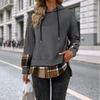 New Autumn and Winter Casual Retro Style Top, Long-sleeved Checked and Fleece Faux Two-piece Hooded Sweatshirt for Women