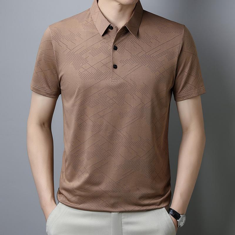 Comfortable And Breathable High-End Ice Silk Short-Sleeved Polo Shirt Men'S Lapel T-Shirt Loose Half-Sleeved T-Shirt Casual