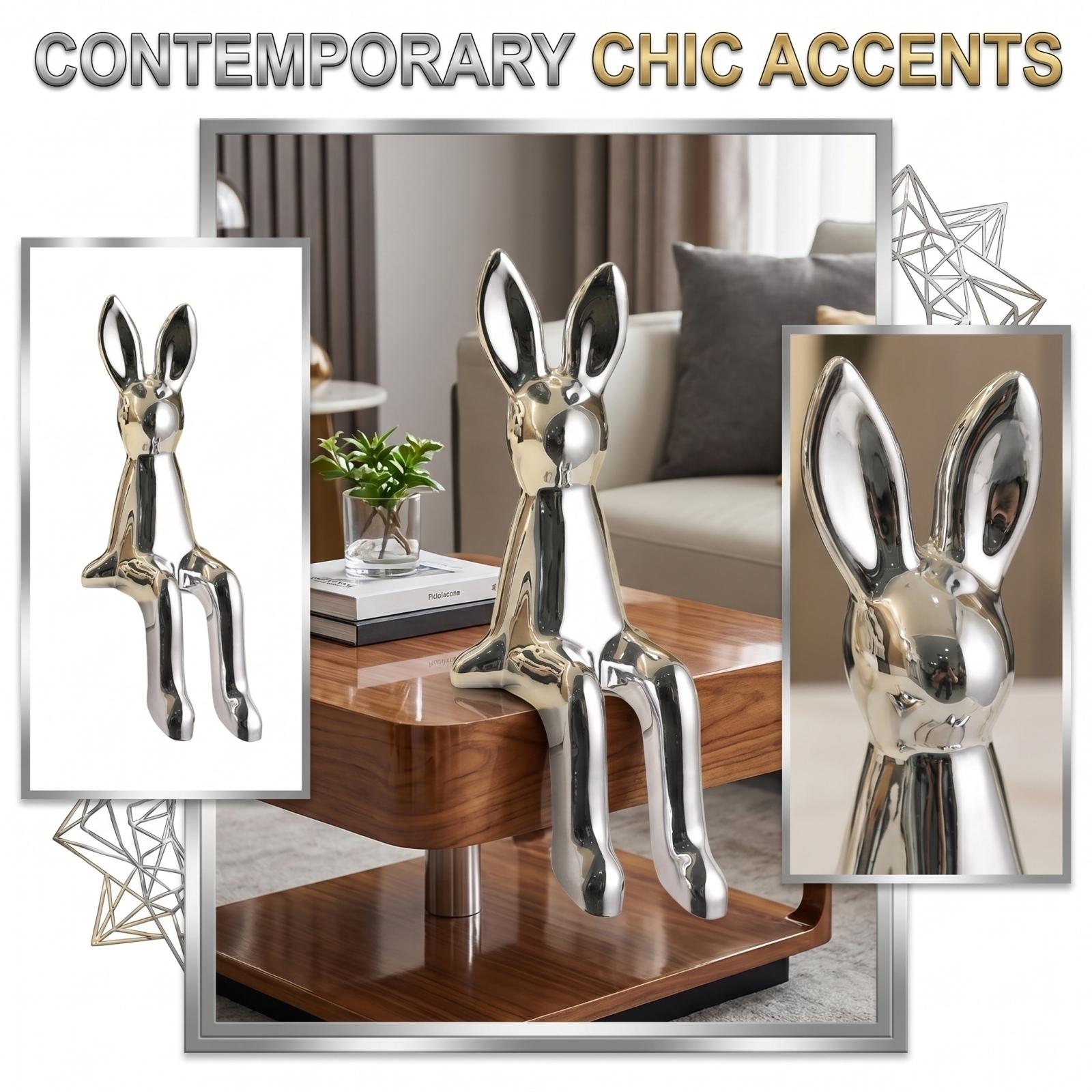 

Creative Modern Desktop Decorative Sculpture Abstract Sitting Bunny Figurine for Home Office Tabletop Accent Unique Artistic Ornament one size серебряный