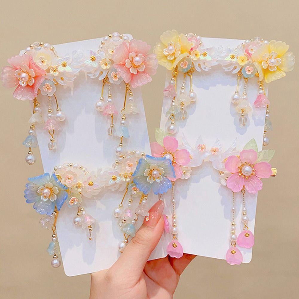Sweet Pink Hair Clip Chinese Style Flower Tassel Hairpins Styling Accessory Barrette For Girls