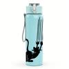 1PC Black Cat Curved Tail Silhouette 750ml Color Plastic Sports Water Bottle Leakproof Flip Straw Lid Suitable for Sports Office Home Use