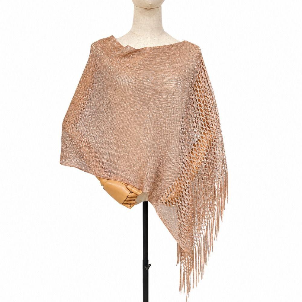 Tassel Sun Protection Shawl Solid Color Glitter Scarf Treandy Hollow Out Shawl Dinner Party