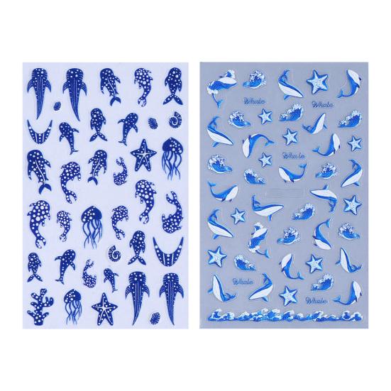 Ocean Theme Nail Art Stickers Summer Blue Whale Jellyfish Coral Starfish Manicure Decoration Decals DIY Home Nail Salon Accessories