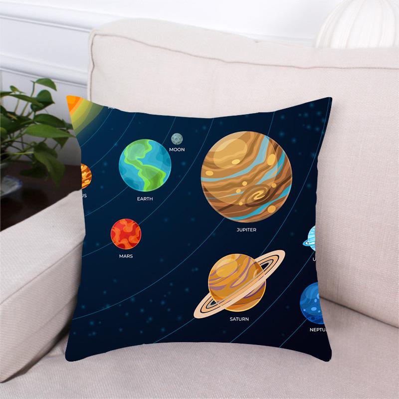 Black Dream Space Planet Digital Printing Short Plush Pillow Covers Decorative For Car Sofa Office Cushion Cover Home Goods